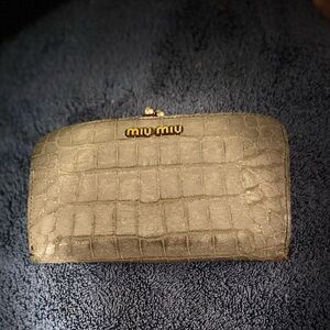 Miu Miu Gray Crocodile-Embossed Wallet